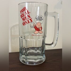 Vintage 1985 Ziggy Large Glass Beer Mug "For Real Men Only" 32oz Stein Tom Wilso